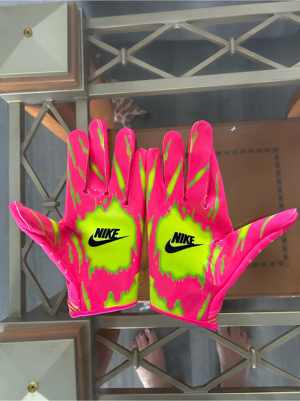 Nike Kids Neon Pink and Lime Green Athletic Mittens